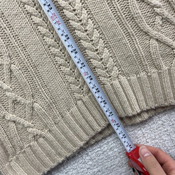 Guess  Cable Knit Fisherman Sweater Mens Sz L Off-White Beige Heavyweight Grunge - Picture 7 of 12